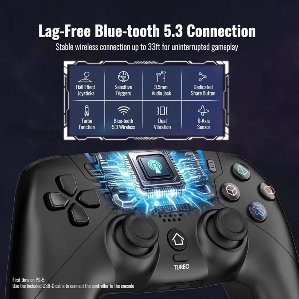 NIB BETMI Wireless Gaming Controller PS-5/Pro/Slim/PC Bluetooth,Joysticks,Black